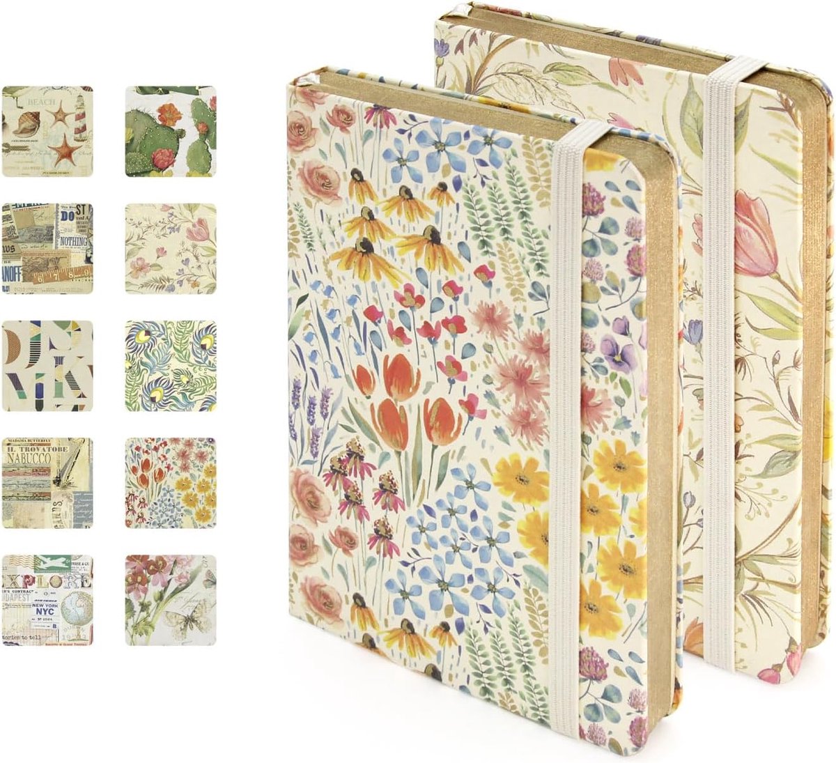 SnelShoppen - Notitieboek A6 Gelinieerd Hardcover met Italiaans Bloemenpapier - 74 Vellen 80 g/m² - Perzikbloesem en Tulpen - Ideaal voor Notities en