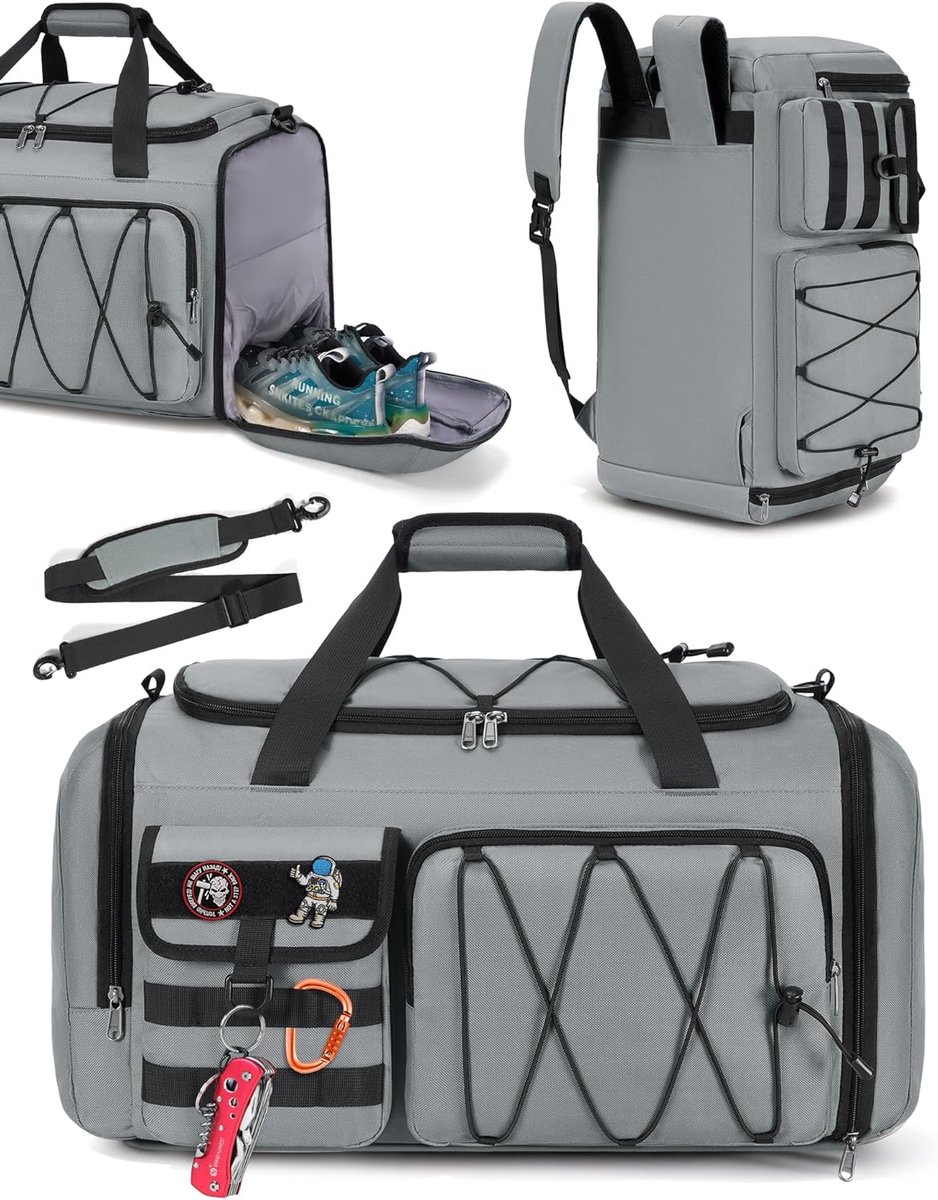 SnelShoppen - RAINSMORE Sporttas 45 liter - 3-in-1 reistas met schoenenvak en nat vak - waterdichte gymduffeltas voor outdoor, fitness en reizen - gri
