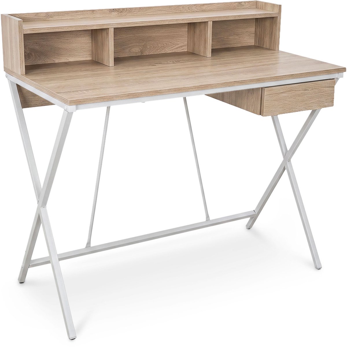 Computertafel Bureau FLEXO / Industrieel / Eiken Sonoma / 100 cm / 1 Lade / 1 Plank / Witte Poten