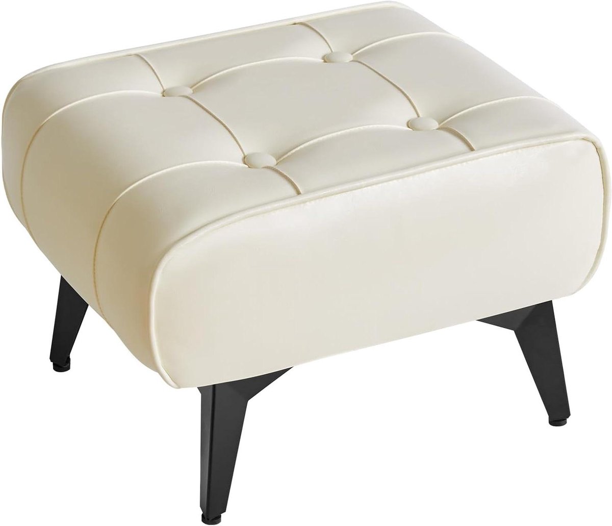 Ottomaanse Poef - Bankkruk Accenttafel - Extra Zitplaats - Waterbestendige Stof - 40 x 30 x 26 cm - Wit