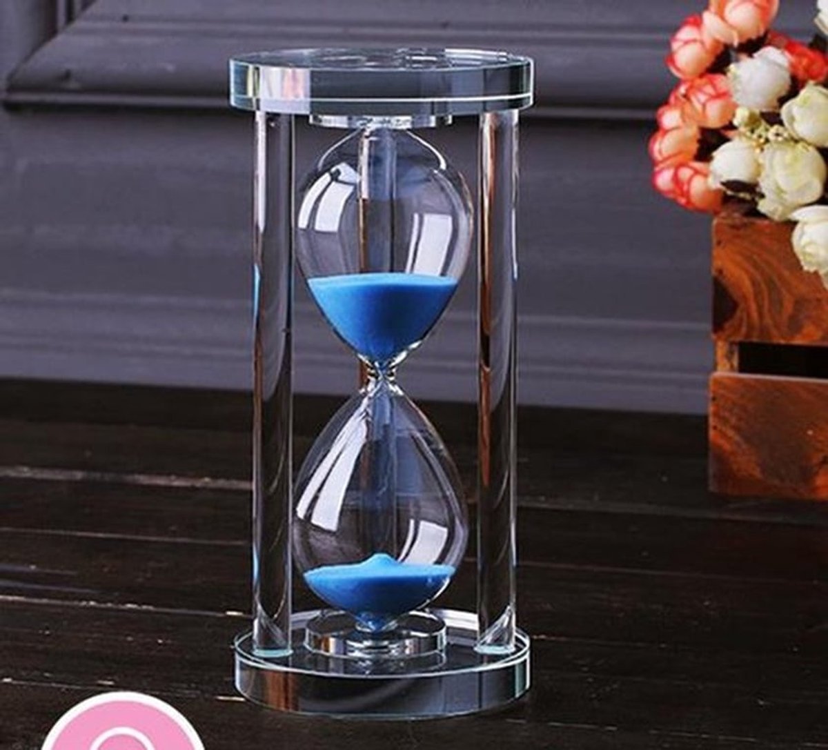 Zandloper 15 Minuten - Kristallen Timer - Glazen Decoratie - Kersenhouten Frame - Thuis/Kantoor Gebruik - Elegante Tijdsaanduiding