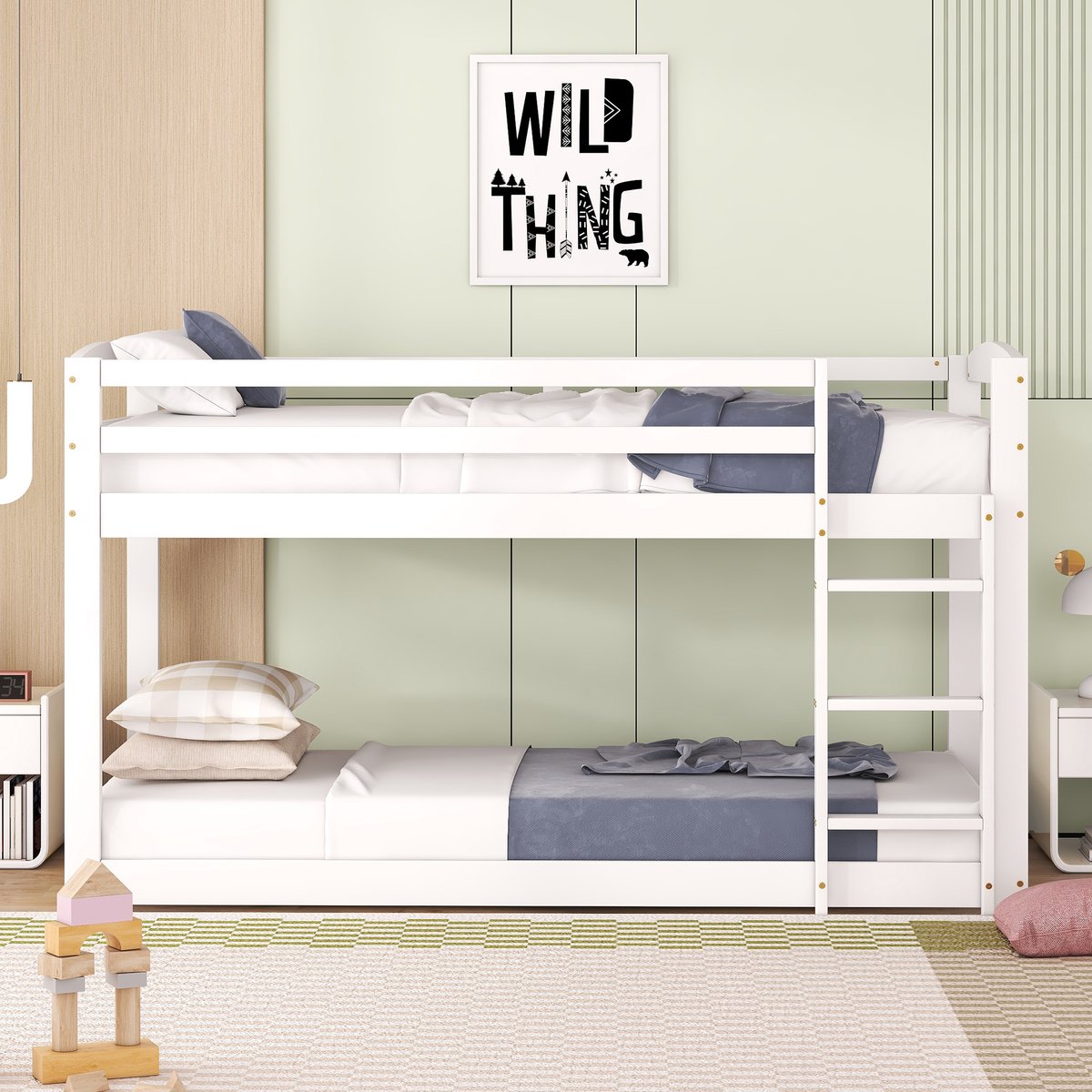 Stapelbed 90x200 cm - Met Opbergruimte - Met Ladder - Met Valbeveiliging - Wit