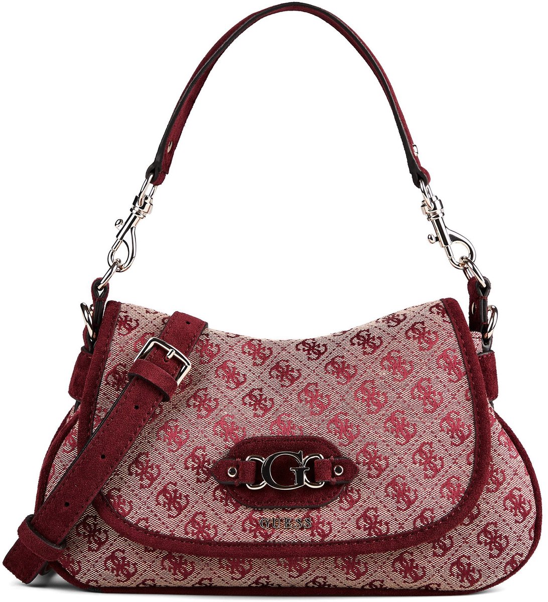 GUESS schoudertas Samantha Flap Shoulder Bag Merlot Logo donkerrood