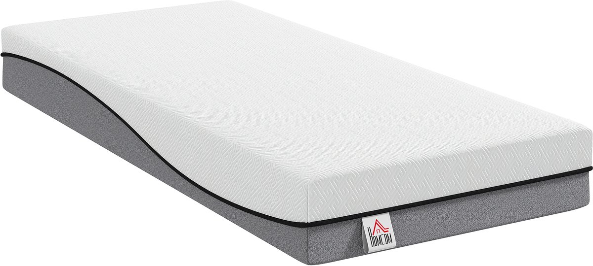 Homcom Matras met gel-memoryfoam - Traagschuim eenpersoonsmatras - Pocketveermatras - Grijs wit, grijs