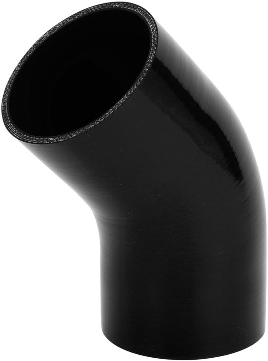 Siliconen Slang 45 Graden - Zwart - Binnendiameter 90 mm - Lengte 90 mm - Meerlaags Geweven - Temperatuurbestendig tot 300 °C - Koelslang