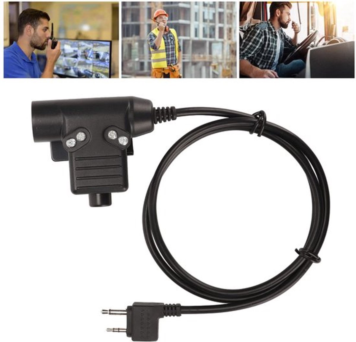 PTT-adapter Plug-and-play - 2-pins - PU-kabel - Radio-headsetadapter - Push-to-talk - Compatibel met Alan/Midland - Radioadapter
