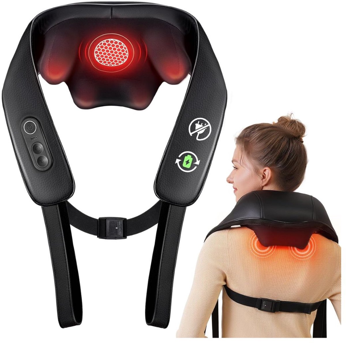 LNMsolutions® Massagekussen - Massagekussen Rug - Nek en Schouder Massage Apparaat - Zwart - 31cm x 22cm x 10cm