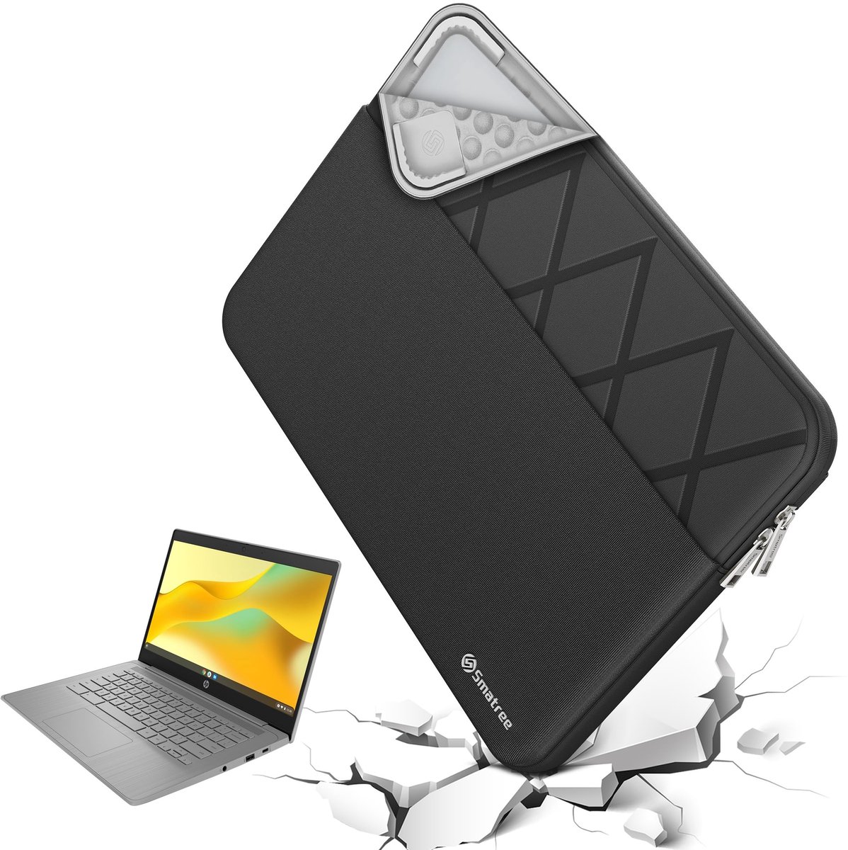 Solidchoice - Laptophoes 13,3 inch met Schokbescherming en Accessoirevak Zwart