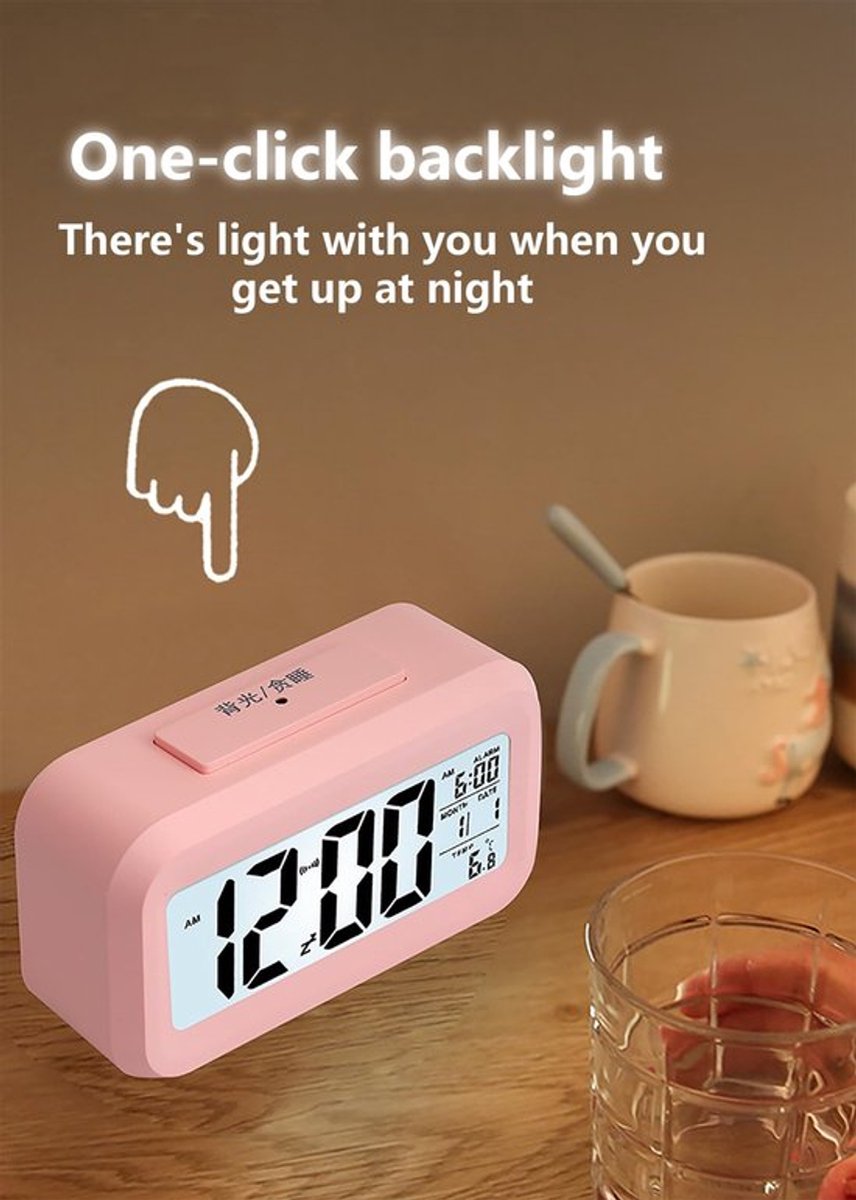 Wekker Digitale 12/24 Uur - LCD-Display - Achtergrondverlichting - Temperatuurweergave - Hoogwaardig ABS - Compact 13,6x7x4,6 cm - Klok