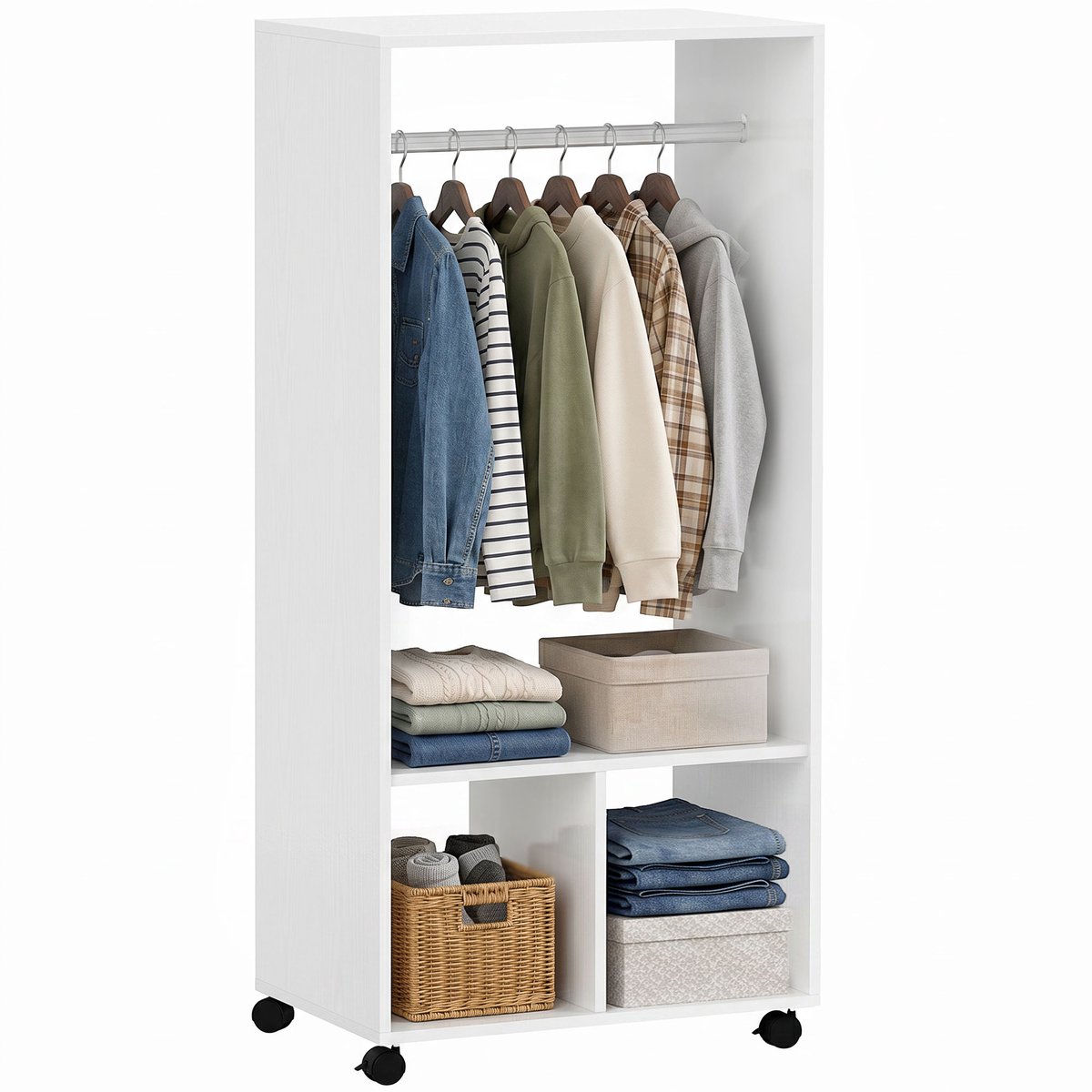 Homcom Kledingrek op wielen - Spaanplaat - 120x40x128cm - Wit