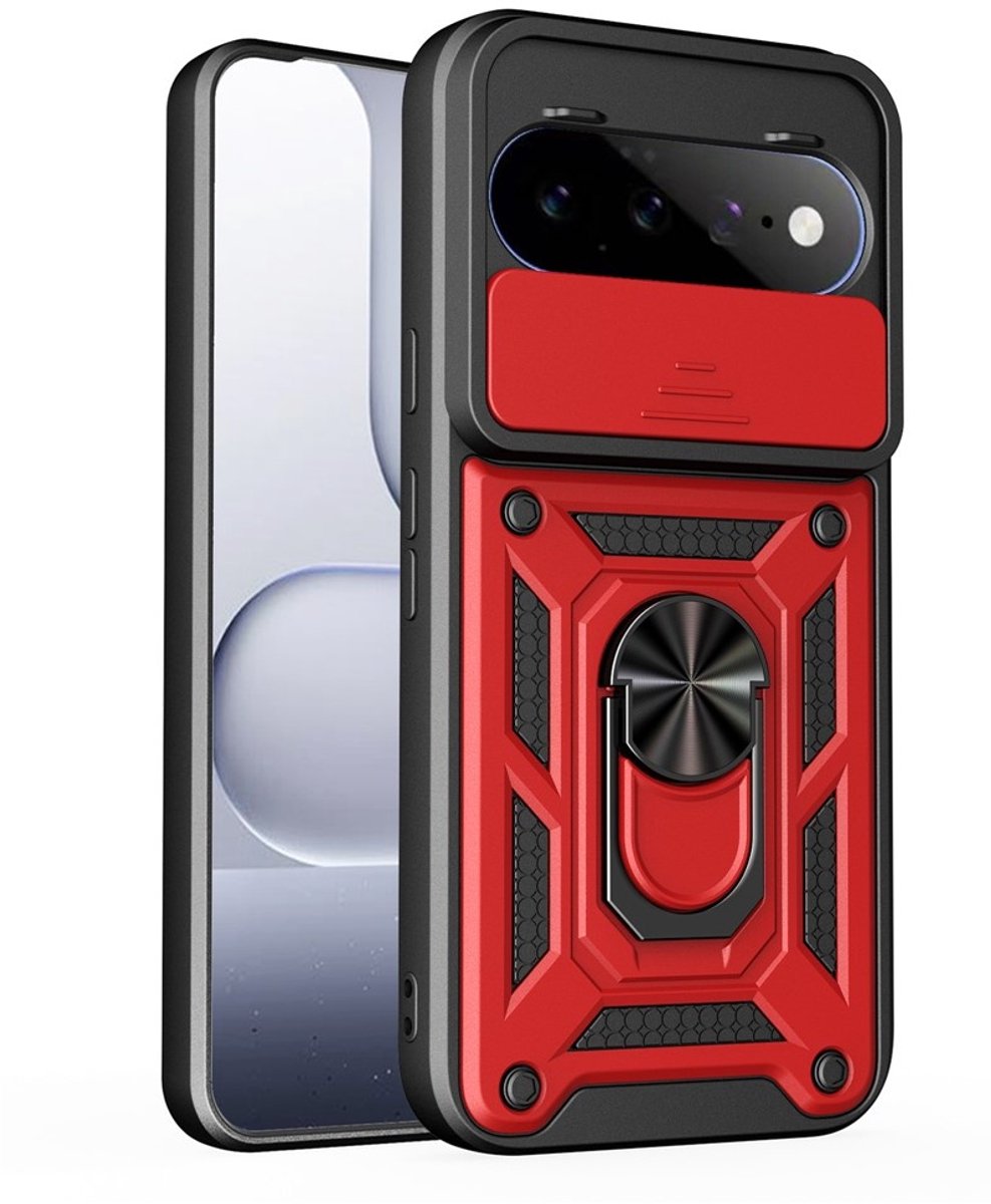 Coverup Hoesje - Geschikt voor Google Pixel 11 / 11 Pro Hoesje - Coverup Armor Ring Kickstand Back Cover met Camera Shield - Rood