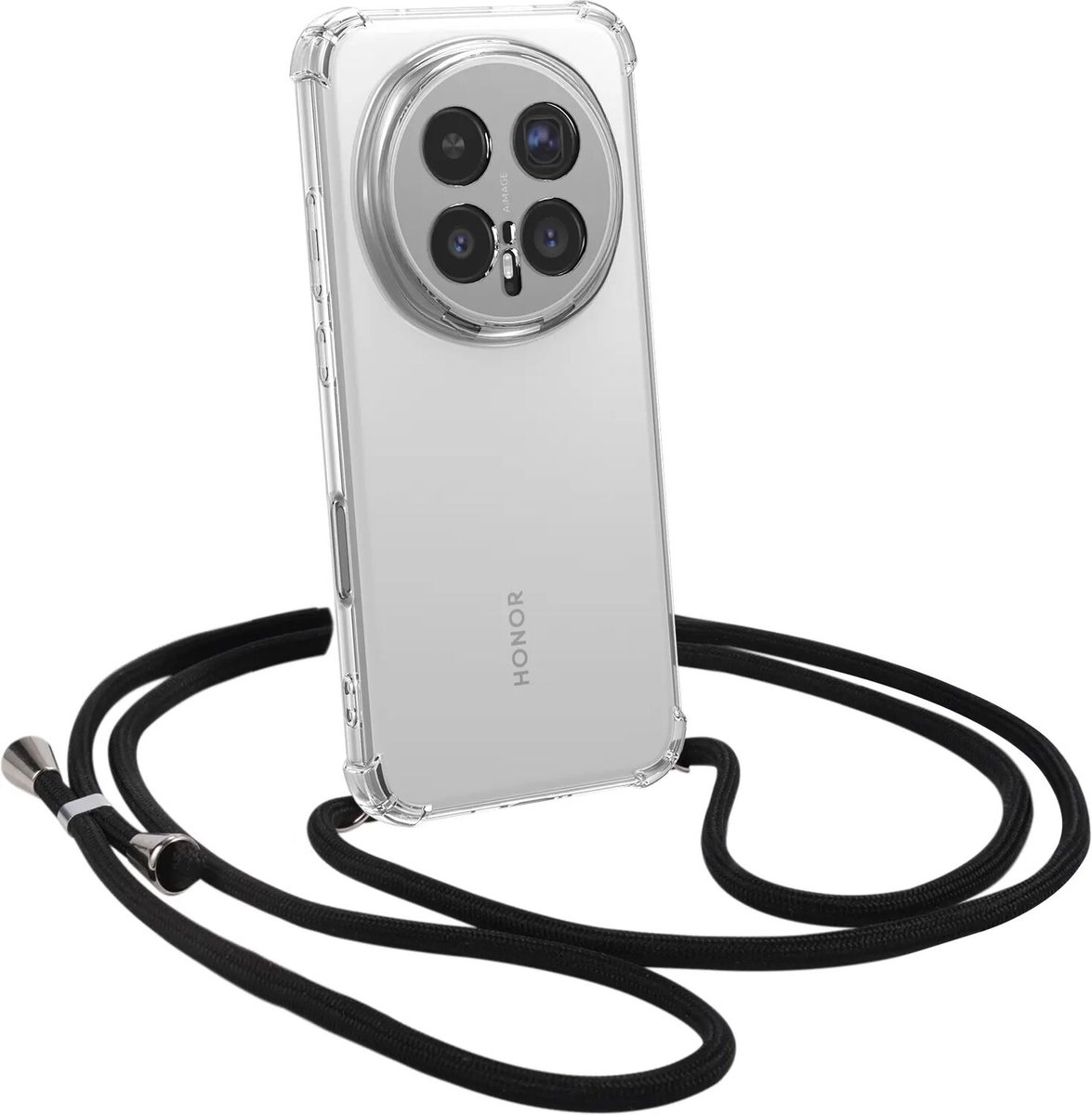 Transparant Hoesje met Koord Geschikt voor Honor Magic 8 Pro - Case Schokbestendig TPU - Shockproof Back Cover met Ketting - Doorzichtig