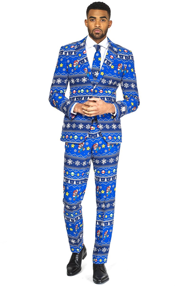 OppoSuits Nordic Mario - Heren Kerst Kostuum - Kerstpak - Kerst Outfit - Blauw - Kerst - Maat 50