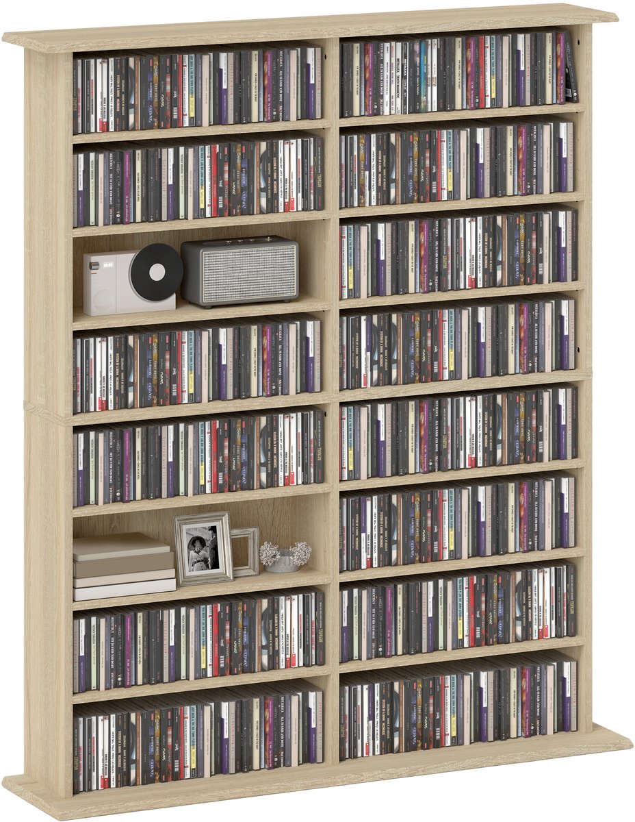 HOMCOM-CD-opbergunit - Spaanplaat - 106,5 x 24 x 126,3 cm - Natuurlijk hout