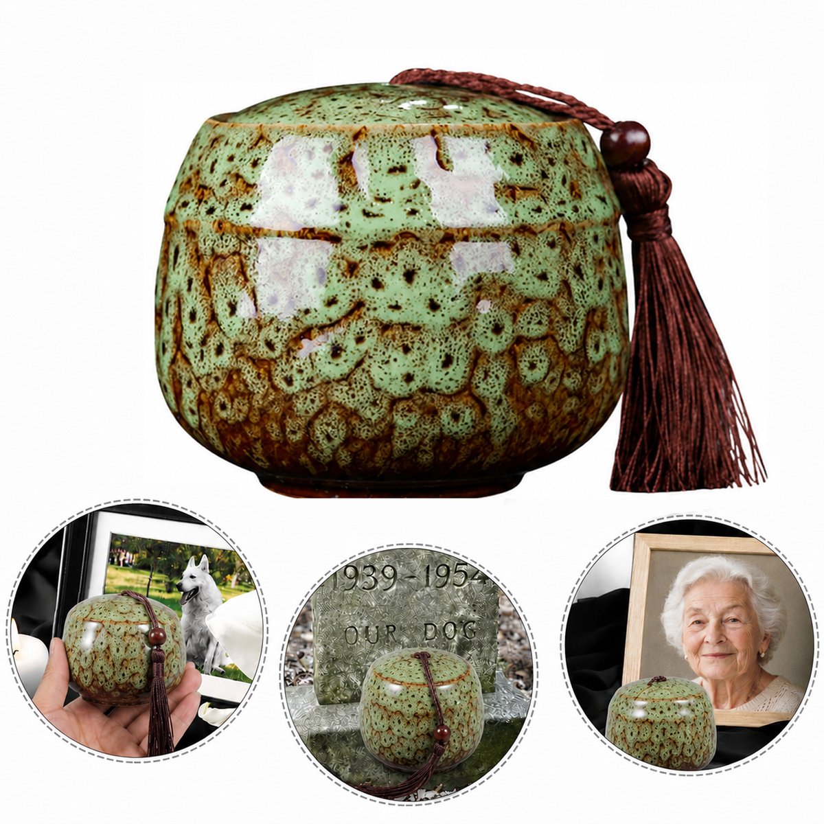 Luxe Begrafenis Urn - 500ML - Urn - Mini Crematie Urn - As Urn - Voor Huisdieren, Honden, Katten of Menselijk As - Crematie As - Mini Urn - Groen