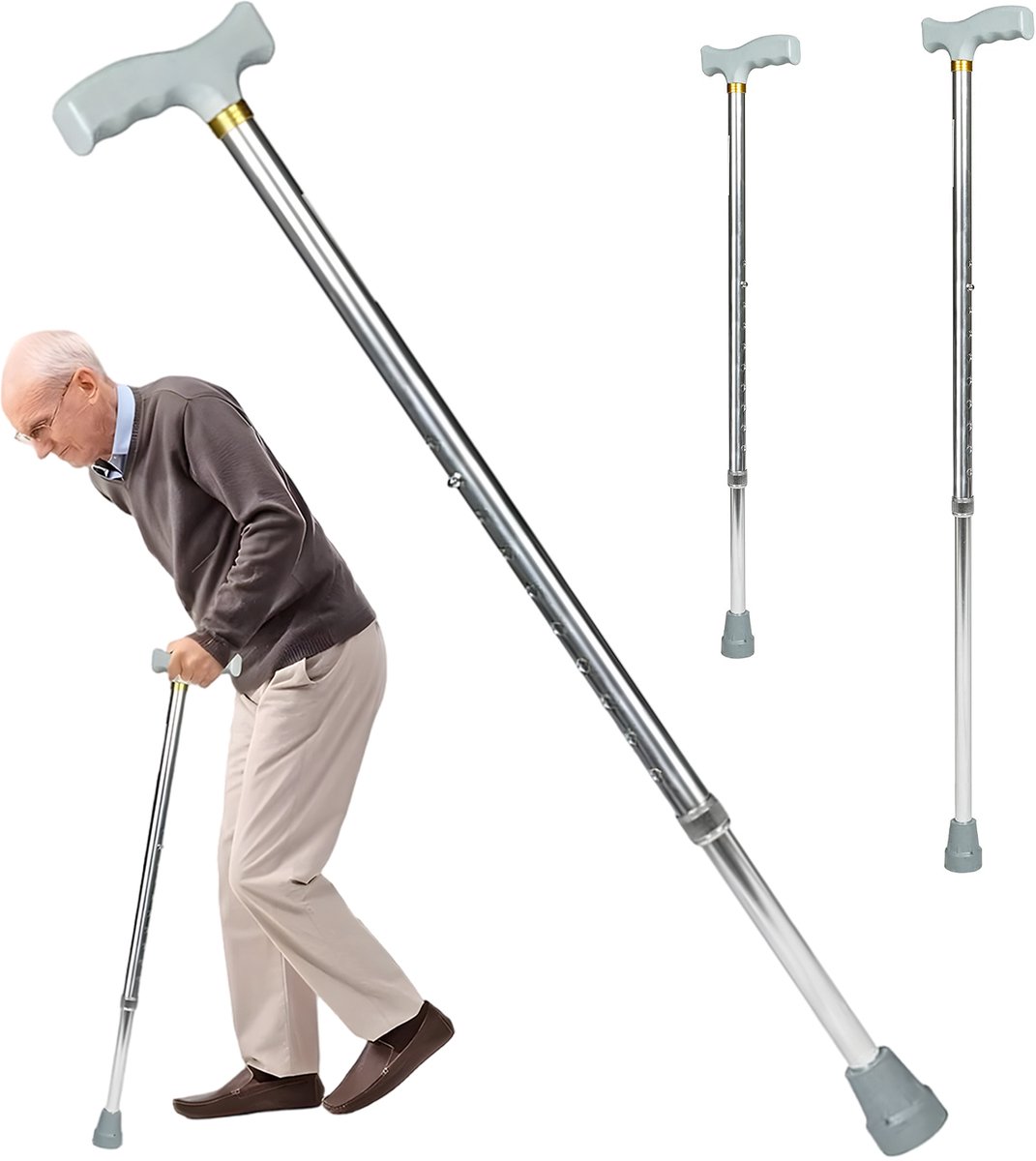Wandelstok Aluminium - Wandestokken Lichtgewicht - Loopstok Voor Ouderen - 74-97 cm Verstelbare Hoogtes - Ergonomisch Handgreep - Antislip - Stabiel & Veilig - Voor Senioren & Artrose - Binnen & Buiten