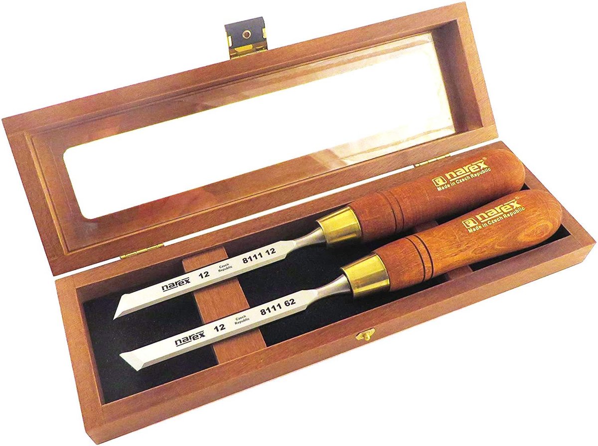 Solidchoice - Set van 2 Gehoekte Houtbeitels van 12mm in Houten Doos