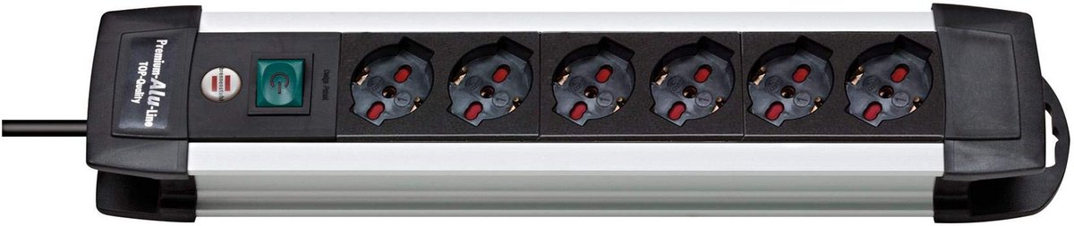 Solidchoice - Premium Alu-Line Powerstrip met 6 Stopcontacten en Veiligheidschakelaar