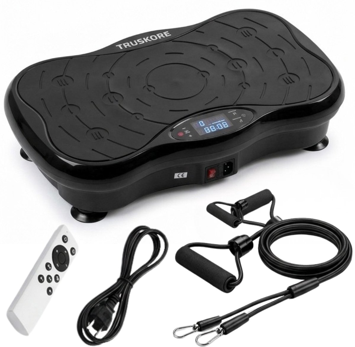 Truskore Trilplaat - Trilplaat Fitness - Powerplate - - 5 Trainingsprogramma's - 99 Snelheid niveaus - Trainingsapparatuur voor Uithoudingstraining - Met Bluetooth - Inclusief Weerstandsbanden en Handvatten - Zwart