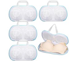 VHV-BH-waszak - Beschermt lingerie tijdens het wassen - 34 x 20 cm - 3D-ondersteuning voor cup A-C - Wasnetje met verborgen rits voor bh's en delicate kleding - Polyester - Wit - Set van 4 - Blauw en wit