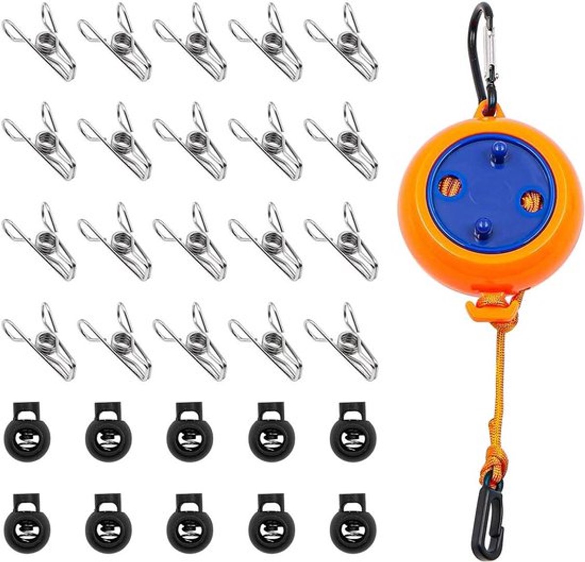 Intrekbare waslijn 8 meter verstelbaar - Camping, reizen, wasserij - Heavy duty waslijn met wasknijpers - Voor indoor, outdoor, camping - Courtyard, travel, hotel