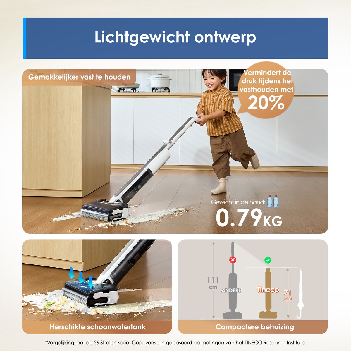 Tineco FLOOR ONE i7 Fold Premium - Nat en droog stofzuiger en dweil - 22.000 Pa Zuigkracht - Anti-Hair Tangling - 180° Vouwbare buis - Geluidsarm & hete lucht 85°C snelle droogtijd - 50 minuten accu - Lichtgewicht – foto 3