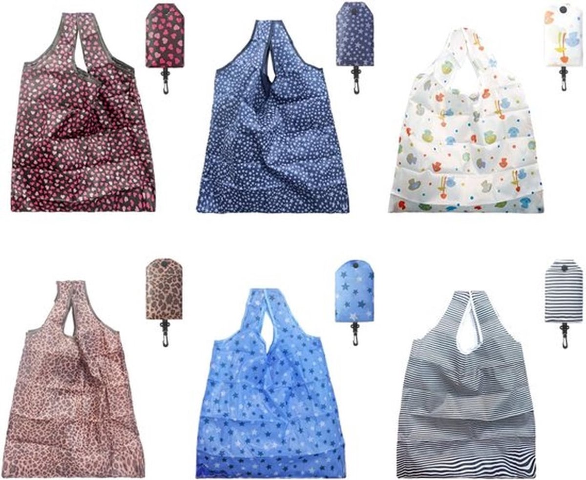 Boodschappentas Opvouwbaar - 6 Stuks - Grote Capaciteit - Herbruikbaar - Waterdicht - Milieuvriendelijk - 190T Polyester - Herbruikbare Tas