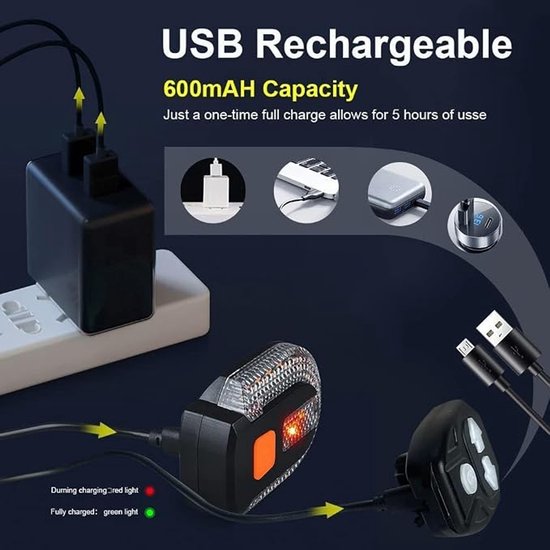 Fietsrichtingaanwijzers - Fietsverlichting - Fietslamp - USB-Oplaadfunctie - Afstandsbediening Voor Richtingaanwijzers - Knipperlicht - Knipperlicht Draadloos - Geschikt Voor Mountainbikes, Racefietsen, Offroadfietsen En Scooters — afbeelding 4