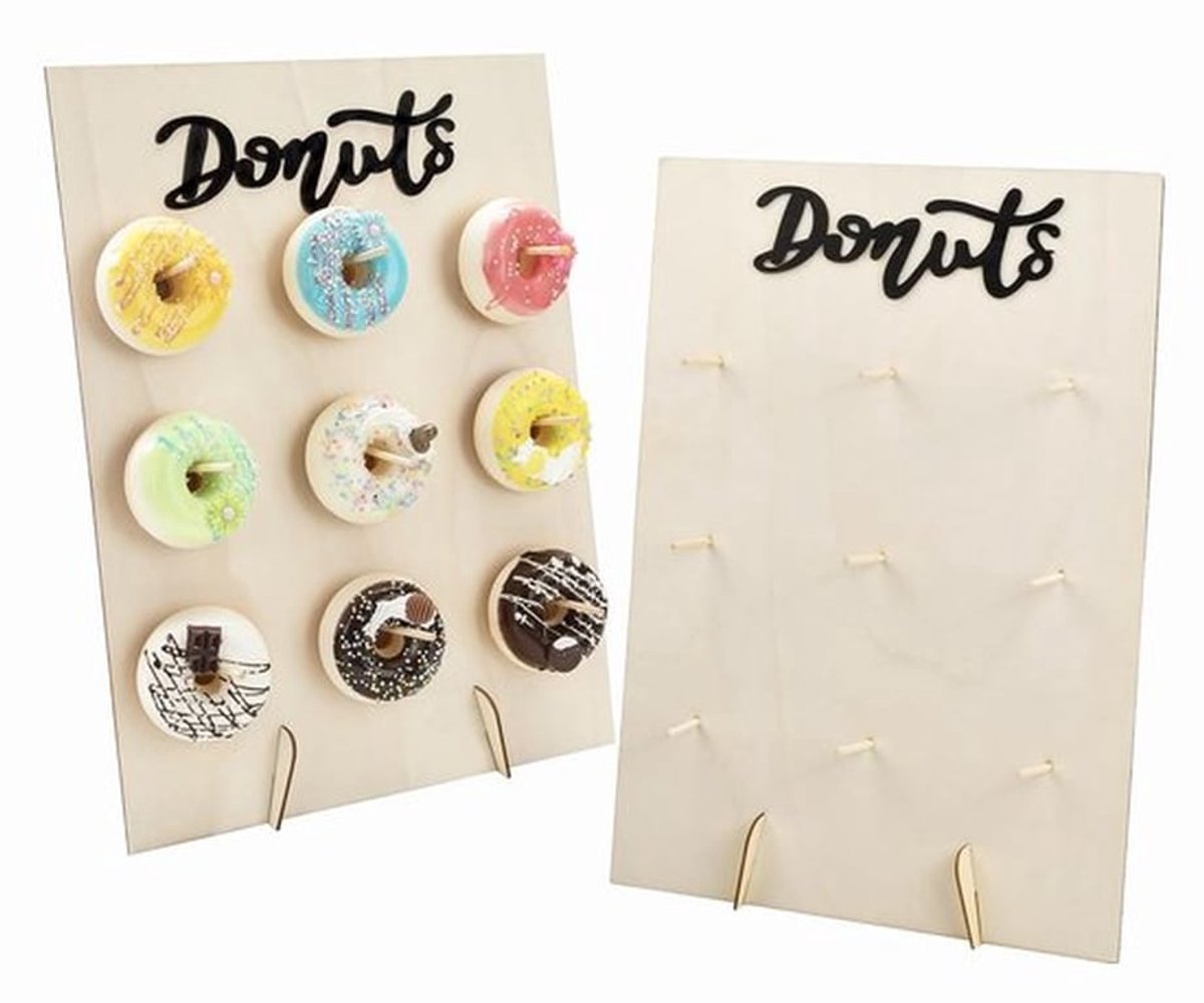Donutstandaard 2 stuks - Houten Donuthouder - Wandstandaard Display - Taartstandaard voor Feesten - 30 x 40 cm - Eenvoudig te Monteren
