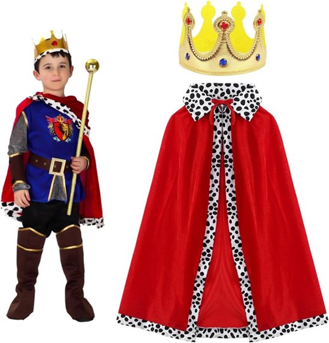 Kostuumset voor Kinderen - Prins Rolspel Outfit voor Halloween, Toneelstukken en Verkleedfeestjes, 80cm voor Kinderen van 90-135cm, Rood