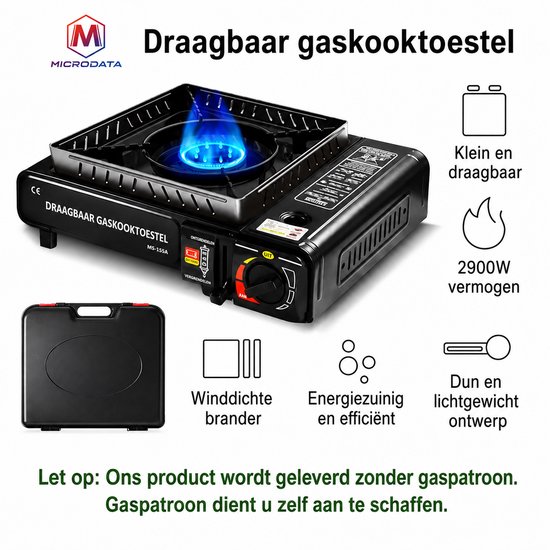 AALVERO - Gaskookstel - Draagbaar Gasfornuis - Kamperen - Buiten eten - BBQ-Koken - Vuurkracht verstelbaar - Winddichte ring — afbeelding 3
