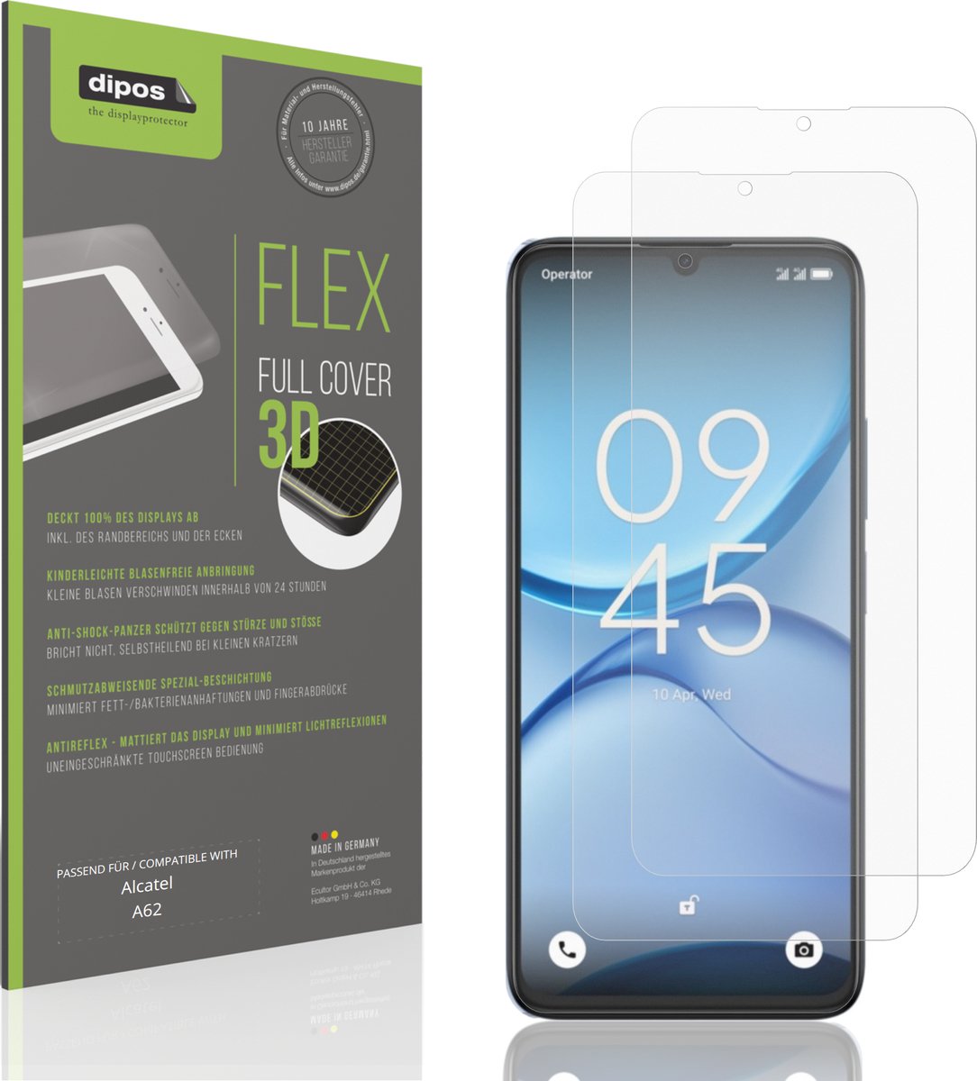 dipos FLEX – 2x Matte Screenprotector geschikt voor Alcatel A62 | Volledige Schermbescherming | Case-Friendly