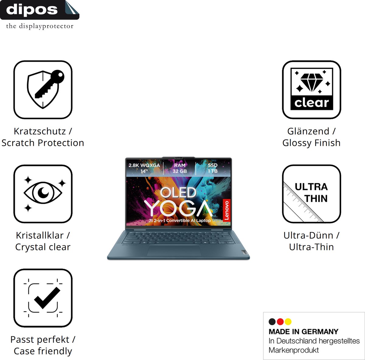 dipos – 2x Beschermfolie geschikt voor Lenovo Yoga 7i 2-in-1 Gen10 14 Zoll | Krasbestendige & heldere Screenprotector Ultra-Thin