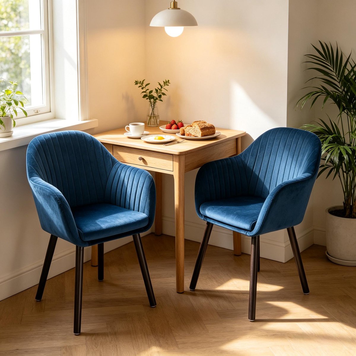Clruro Relaxstoel Set van 2 - 81 cm Hoog - met Armleuningen - Fluweel/Hout/Metaal