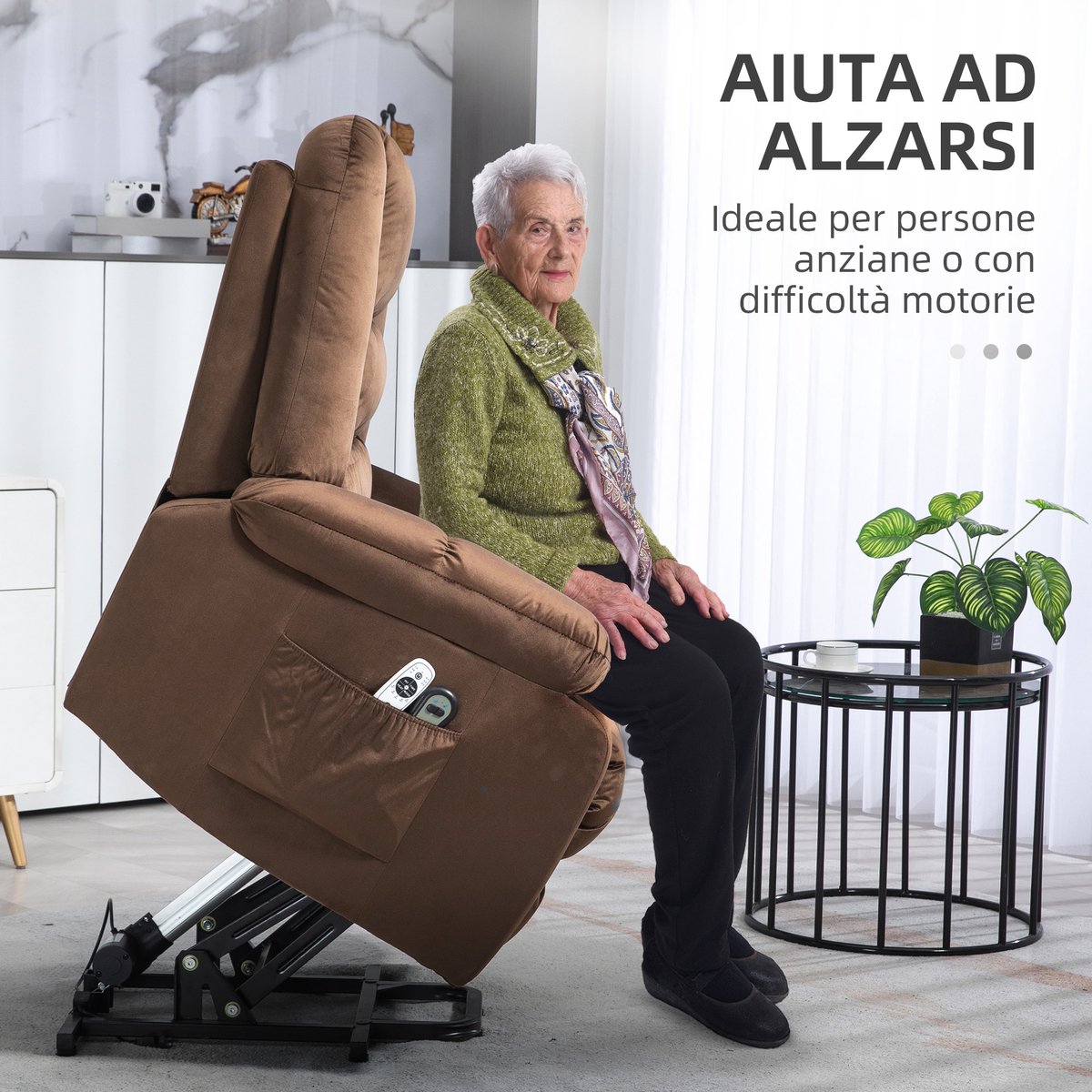 Fauteuil Relax Lift Recliner Massage Verwarmd Fluweel Bruin – foto 6