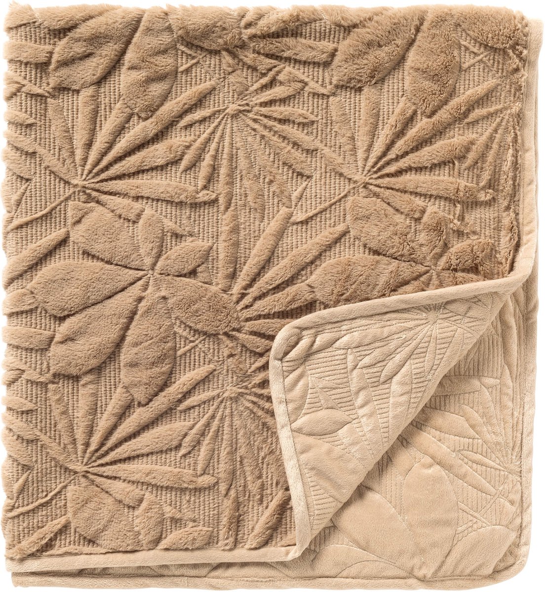 Dutch Decor - JURRIAN - bedsprei 240x260 cm - bontlook - gewatteerd bladmotief - Irish Cream - beige