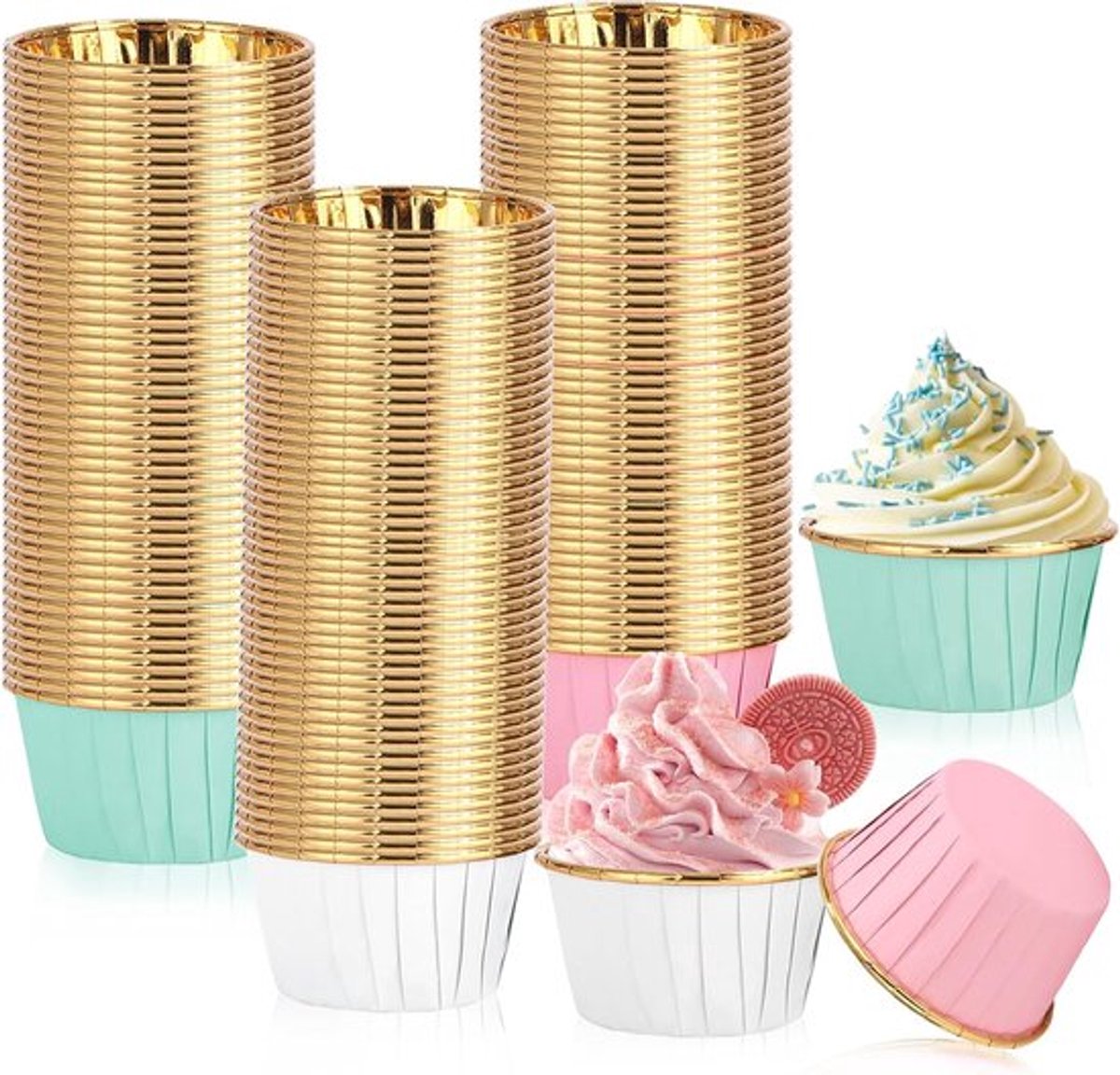 Cupcakevormpjes om te bakken - 150 stuks muffinvormpjes - folie-metalen cupcakepapierbekers - Cupcake bakvormpjes voor bruiloften - Kerstmis - Verjaardag