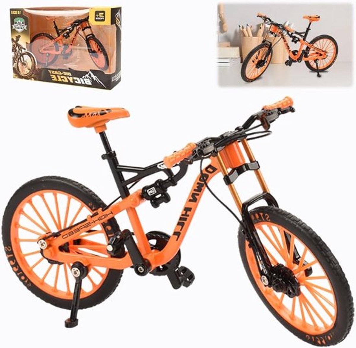 Miniatuur Mountainbike Finger Model van Zinklegering - Educatief Speelgoed voor Thuis, Kantoor en Clubs in Oranje Kleur - Perfect voor Fiets Enthousiastelingen en Kinderen