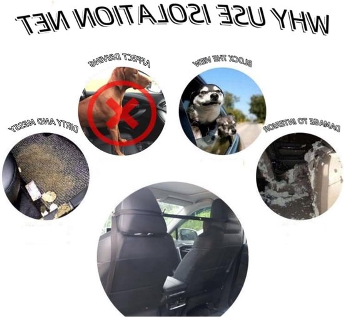 Hondveiligheidsnet voor de auto, universele hondenbarrière voor kofferbak, duurzame en verstelbare hondenafscheiding - 115 x 62 cm zwart