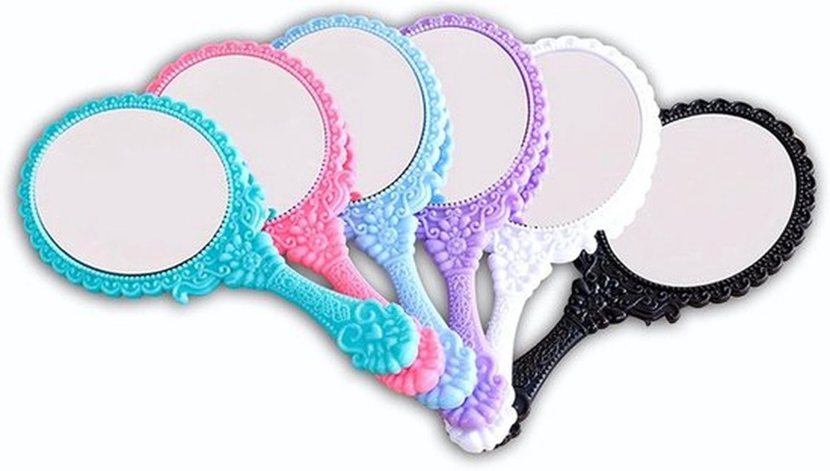 Allecta - Handspiegel Set voor op Reis - Compacte Make-upspiegel met Handgreep - Draagbare Spiegel in 6 Kleuren - 8 cm Breed, 18 cm Lengte