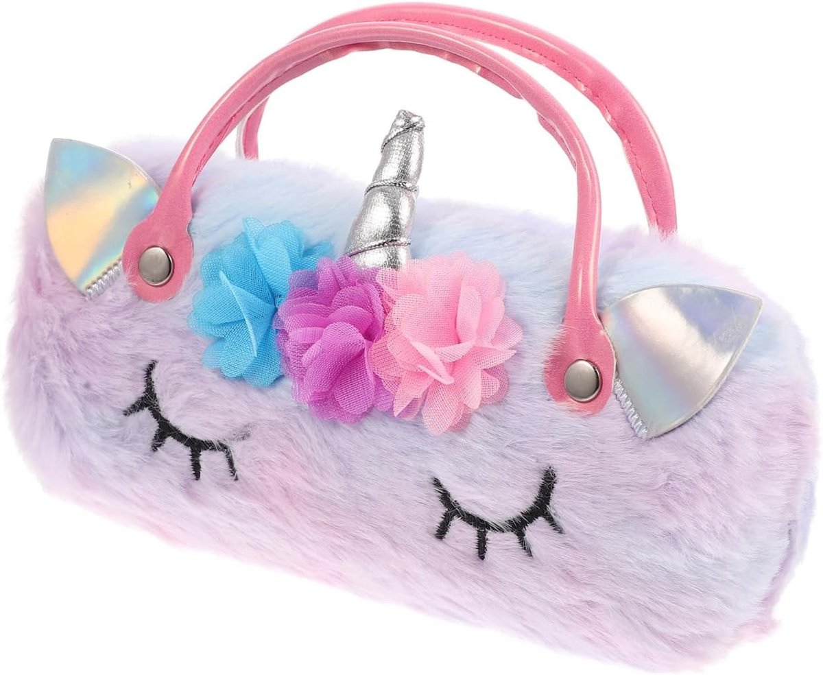Fluffy Faux Unicorn Bril Etui - Pluche Brillen Case met Handvat voor Kinderen en Meisjes, Schattige Unicorn Vorm, Hard Shell Bescherming