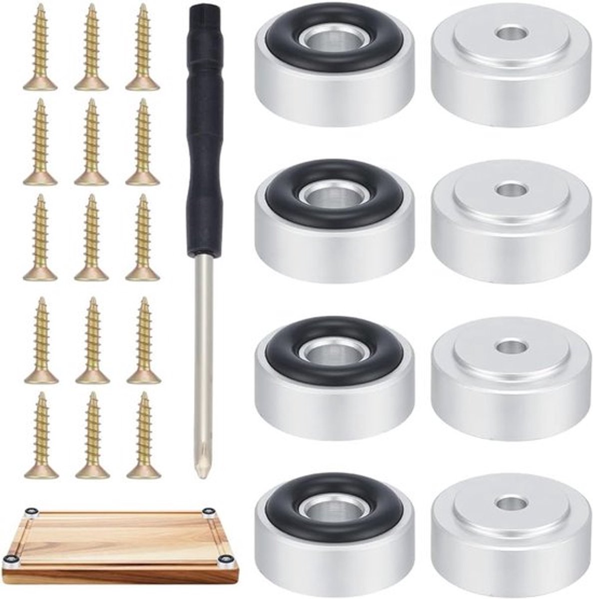 8 Stuks Snijplank Voetjes met Antislip Pads, 19.5 x 9mm Antislip Plankpoten met Schroeven en Schroevendraaier Set voor Keukenaccessoires en Snijplanken