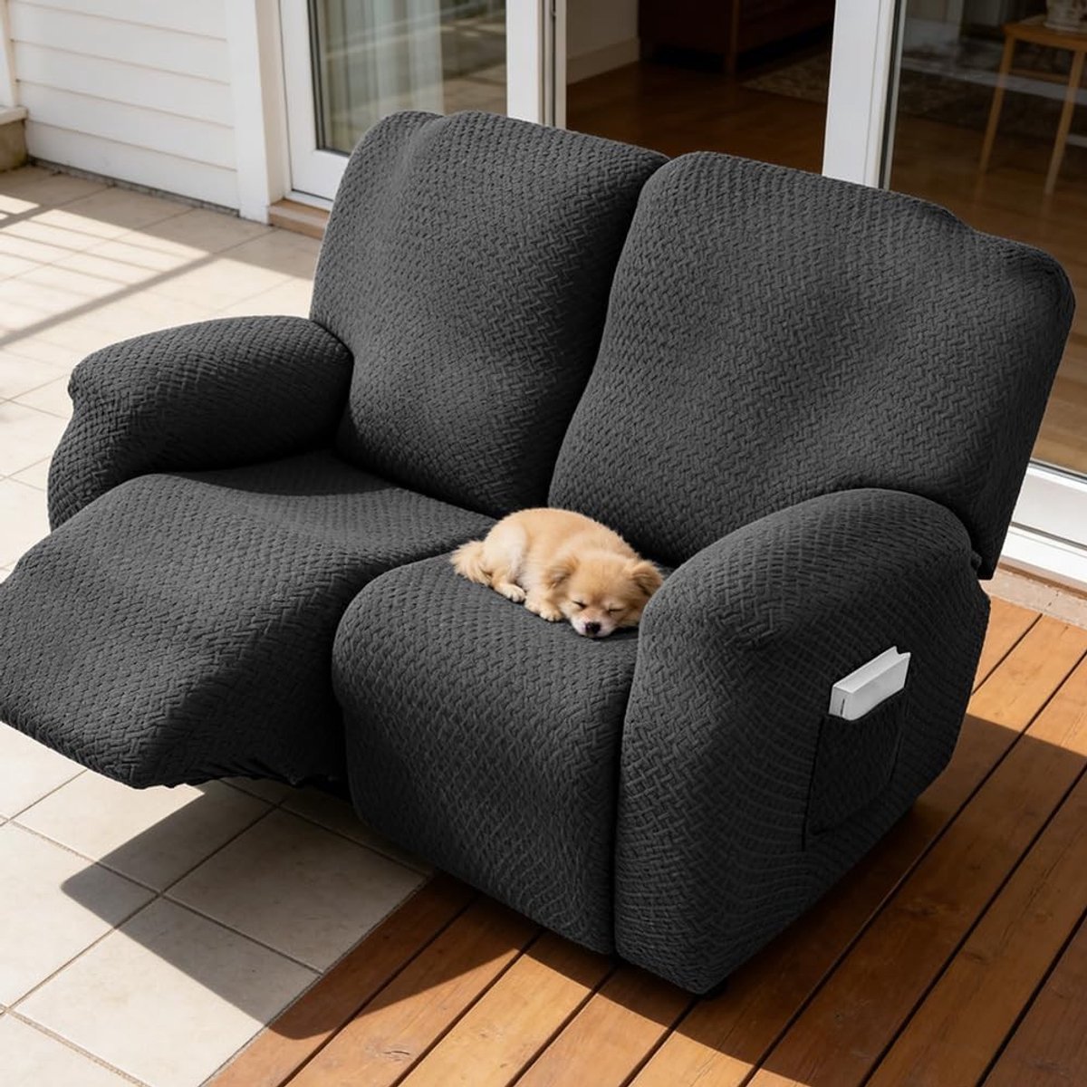 Set van 6 Beschermhoezen voor Recliner Stoelen, Stretch Stoelhoezen, Wasbare Hoezen met Zakjes voor TV Stoelen en Relaxstoelen (Donkergrijs)