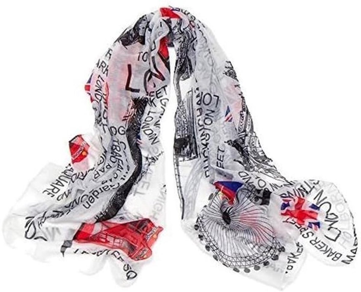 Lange en Zachte Sjaal met Londen Souvenir Print - Wit - Unisex