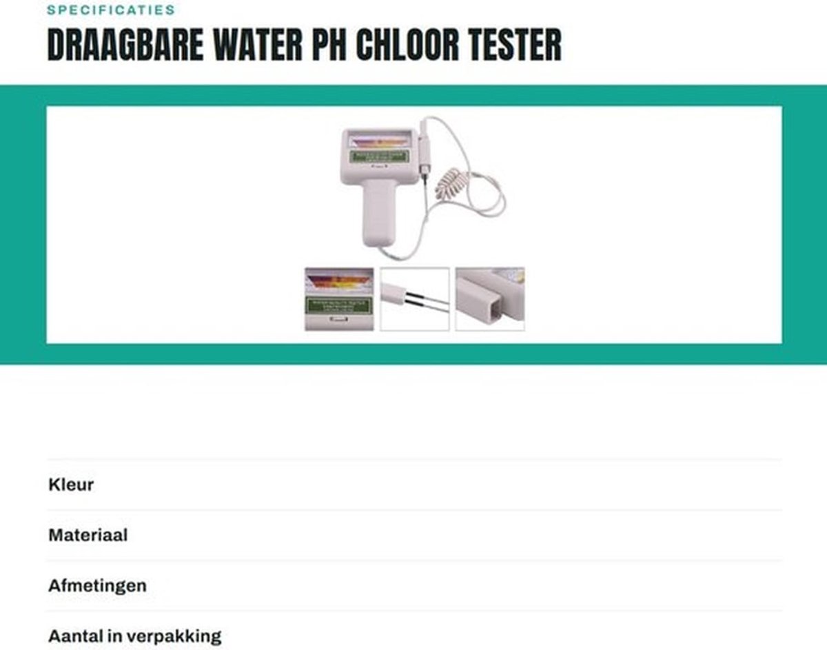 Water Tester Draagbaar - Waterkwaliteit Tester - PH/Chloor Tester - Zwembad/Drinkwater - Kunststof/Metaal - 18 x 11,6 x 3,1 cm - Waterkwaliteitstester