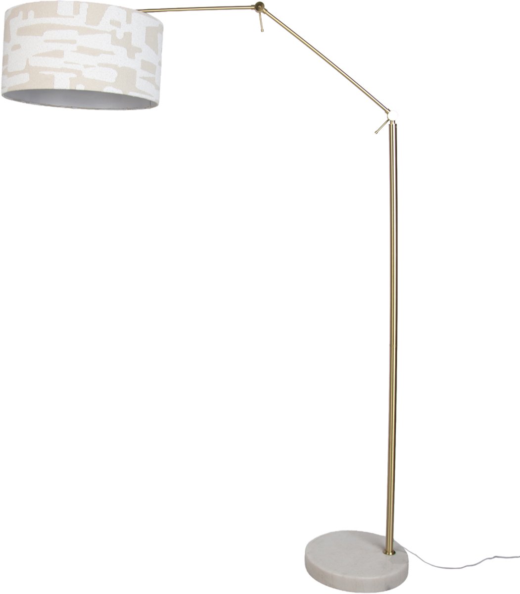 Qazqa moderne staande lamp met kap - Editor - wit goud, rond, max. 15W, geschikt voor led, 195.8cm, ideaal als woonkamer lamp