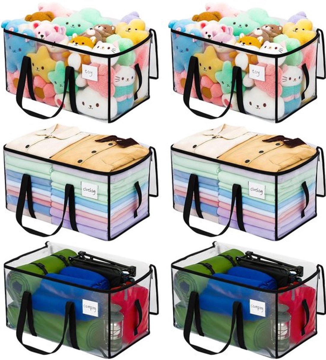 Opbergtas 90L Grote Inhoud - Transparante Verhuisdozen - Opbergtas met Deksel - Ritsen - Handgreep - Voor Beddengoed/Kleding - Opbergdozen