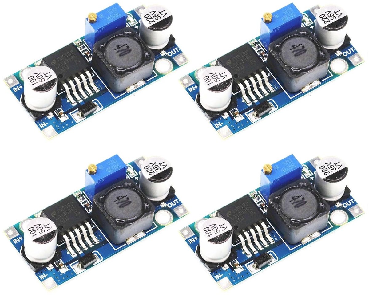 Step Down Converter Module voor DC-DC Vermogen, Buck Converter voor Verlichting, Drones en Luchtfotografie, 3A, 3.2-35V naar 1.25-35V, Set van 4 Stuks, Efficiënte Spanningsregulator
