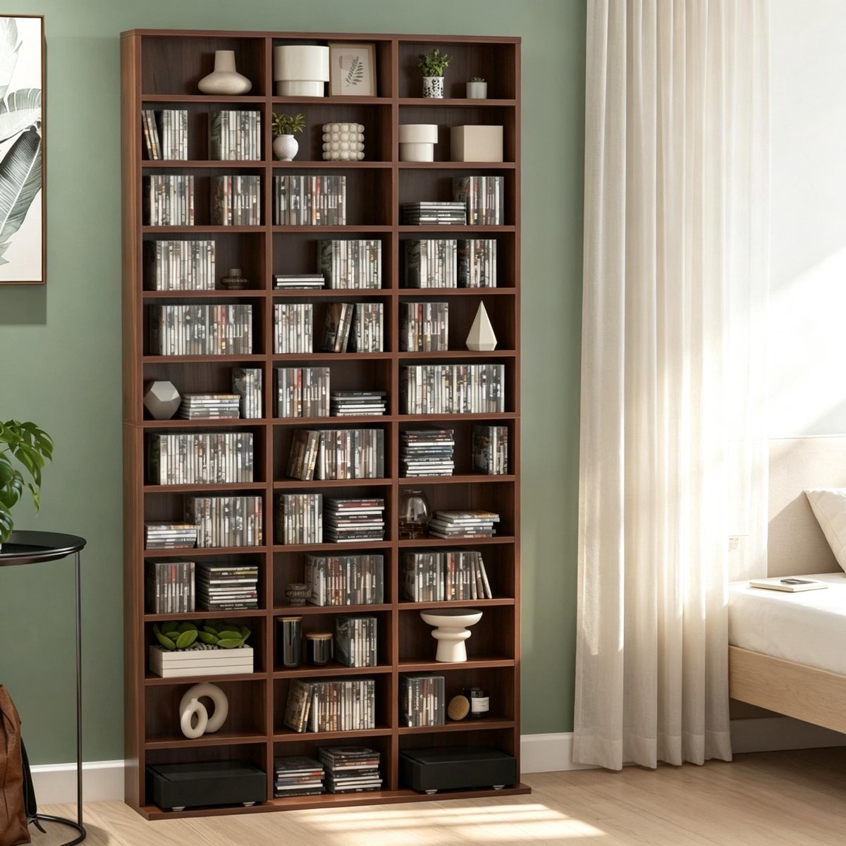 FloraGrace CD-Opbergsysteem – 102 x 23,5 x 195 cm – Verstelbare Planken – MDF – Bruin – Open Kast Voor Cd's, Dvd's En Boeken