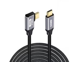 Drivv. USB C naar USB C Kabel 3.2 - Haakse Aansluiting - 100W Snellader - 4K 60Hz - 20Gbps - 1 Meter - Nylon - Grijs